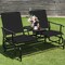 Gymax Patio 2-Person Glider Rocking Chair Loveseat Garden w/ Tempered Glass Table Black